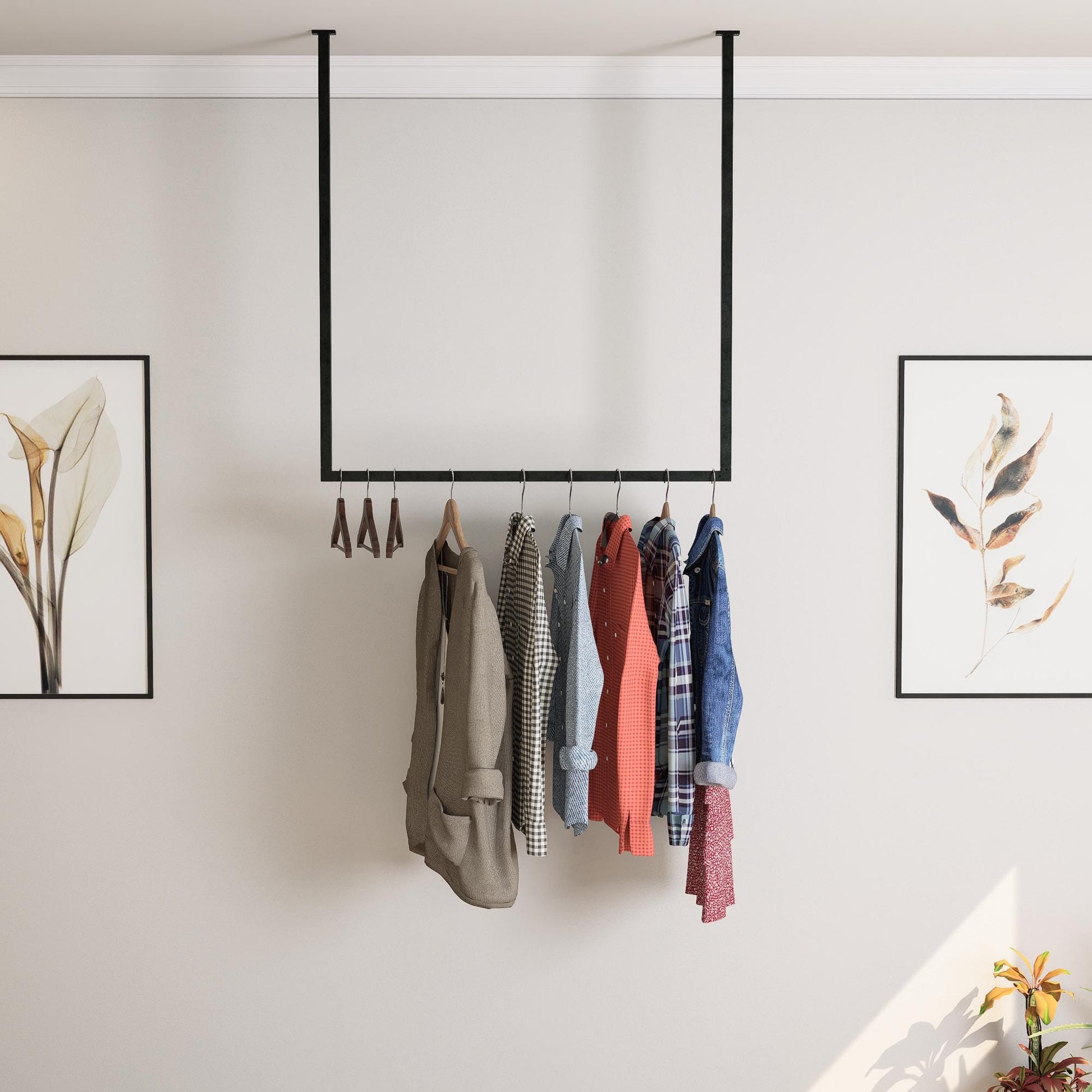 Ceiling Clothes Rack Minimalist Clothing Rail for Storage & Retail Display – Space-Saving Ceiling Clothing Rack