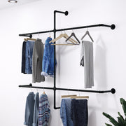 Open Wardrobe Industrial Wall Mounted Clothing Rack Heavy Duty Metal Pipe Garment Rack for Closet, Retail Display, Entryway or Laundry Room