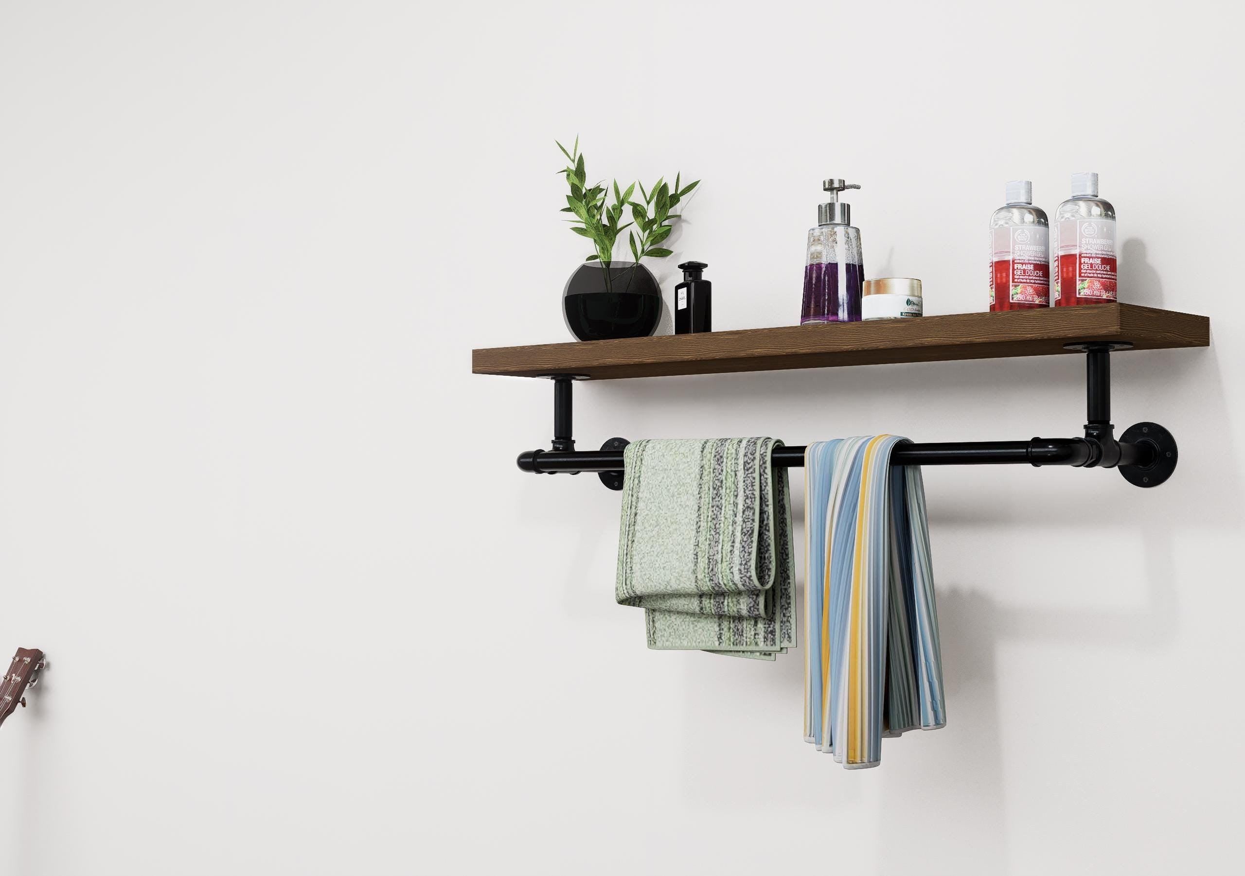 Steampunk Pipe Towel Holder with Shelf