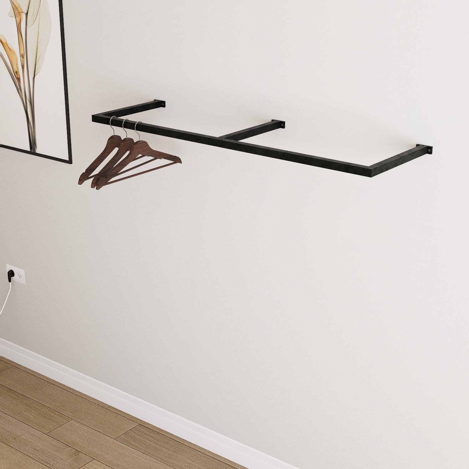 Wall-mounted square tube clothing rack with multiple hanging