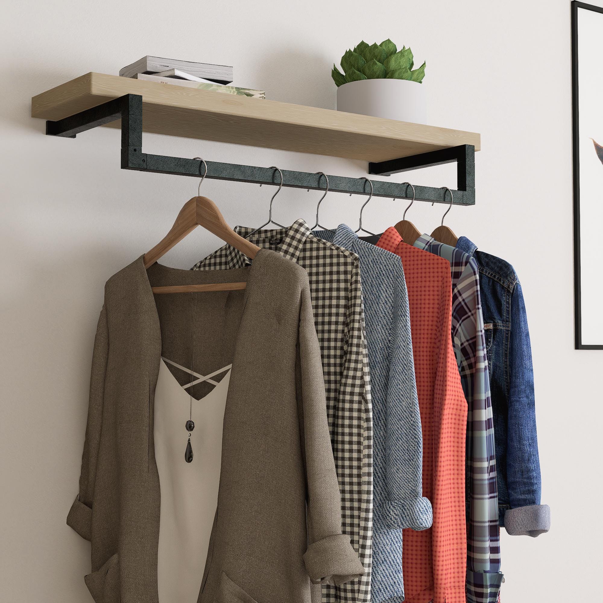 Wall Mounted Clothes Rack with Shelf