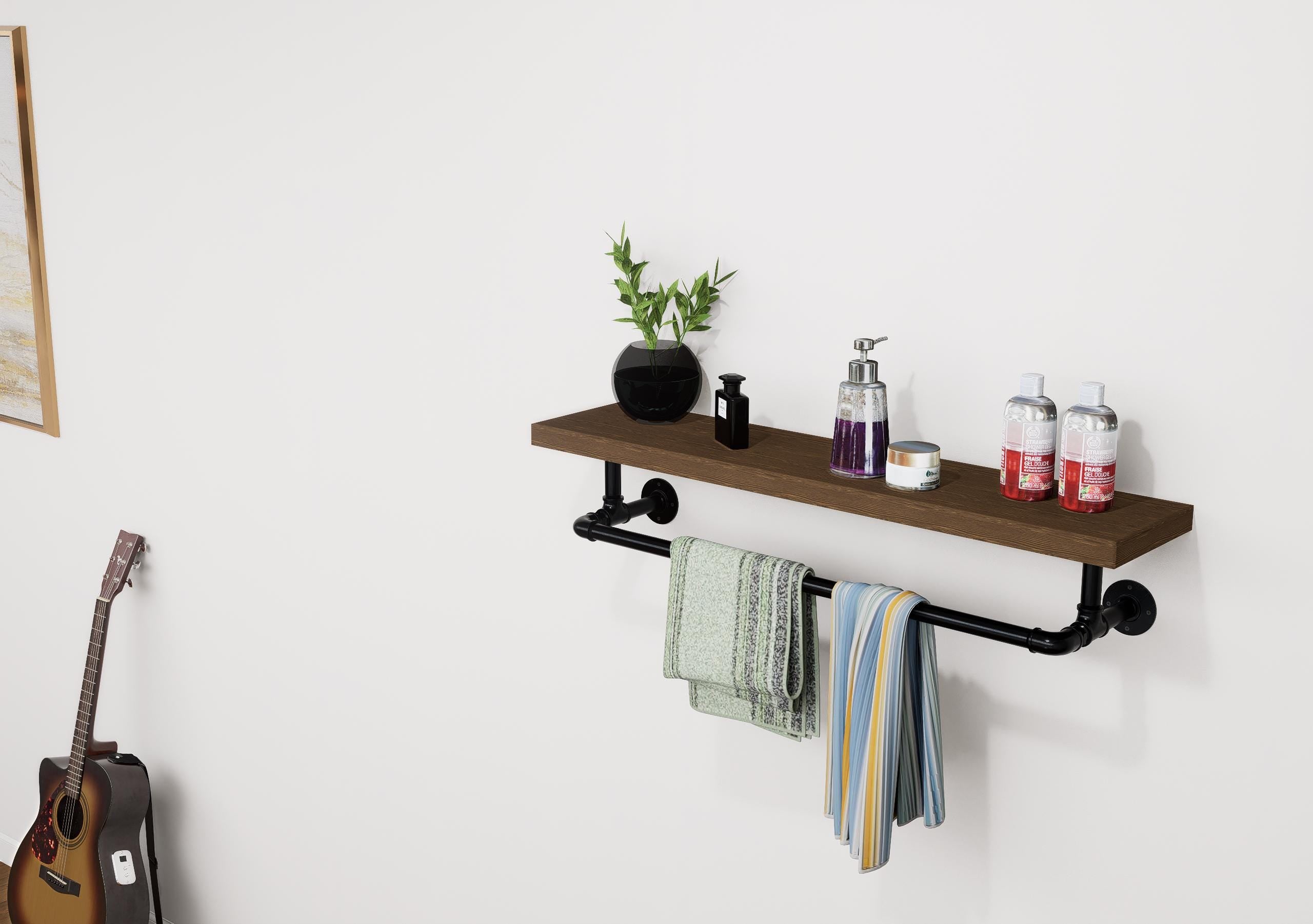 Steampunk Pipe Towel Holder with Shelf