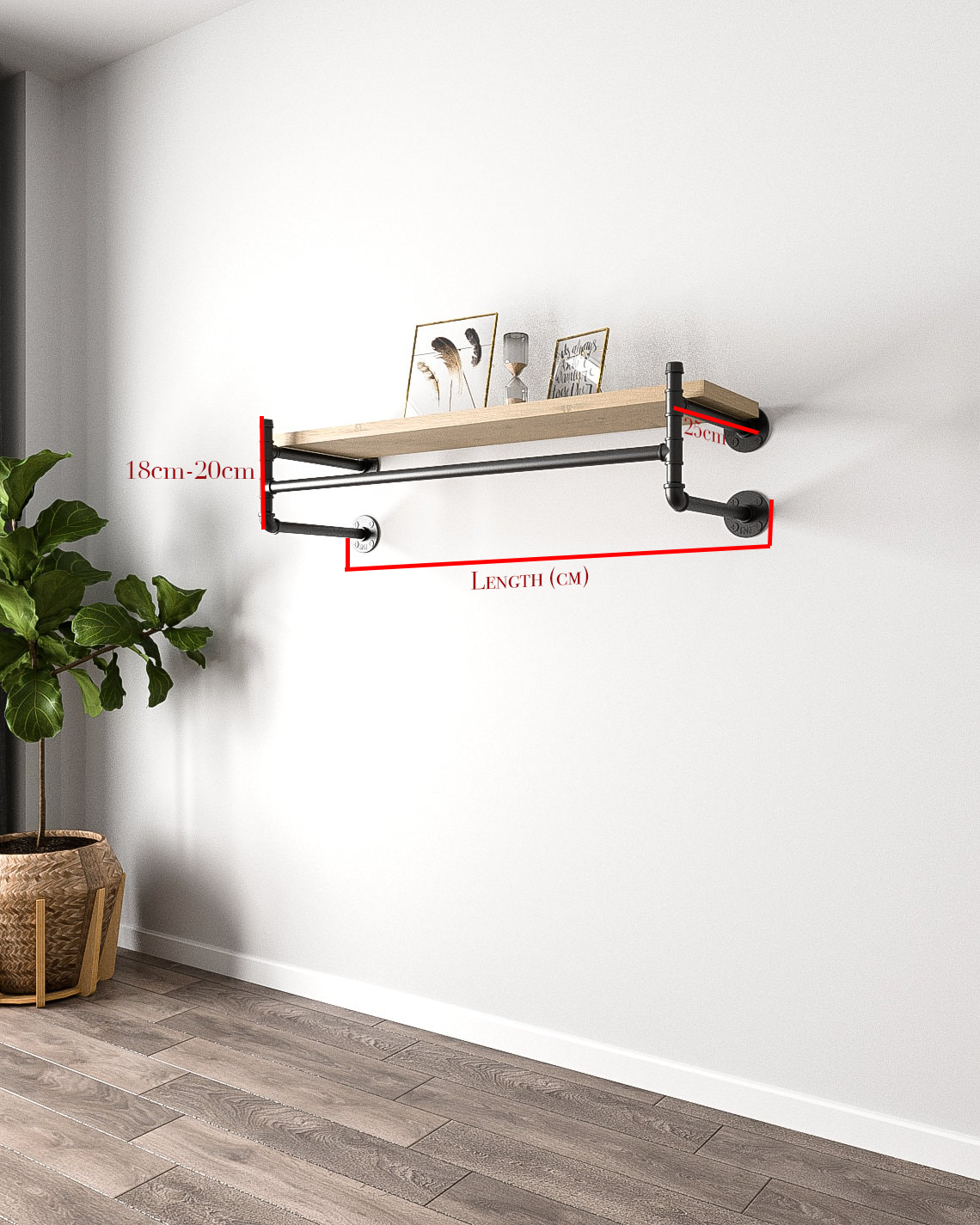 Leor Industrial Pipe Wall Mounted Clothing Rack, showcasing its sturdy malleable iron construction and vintage style