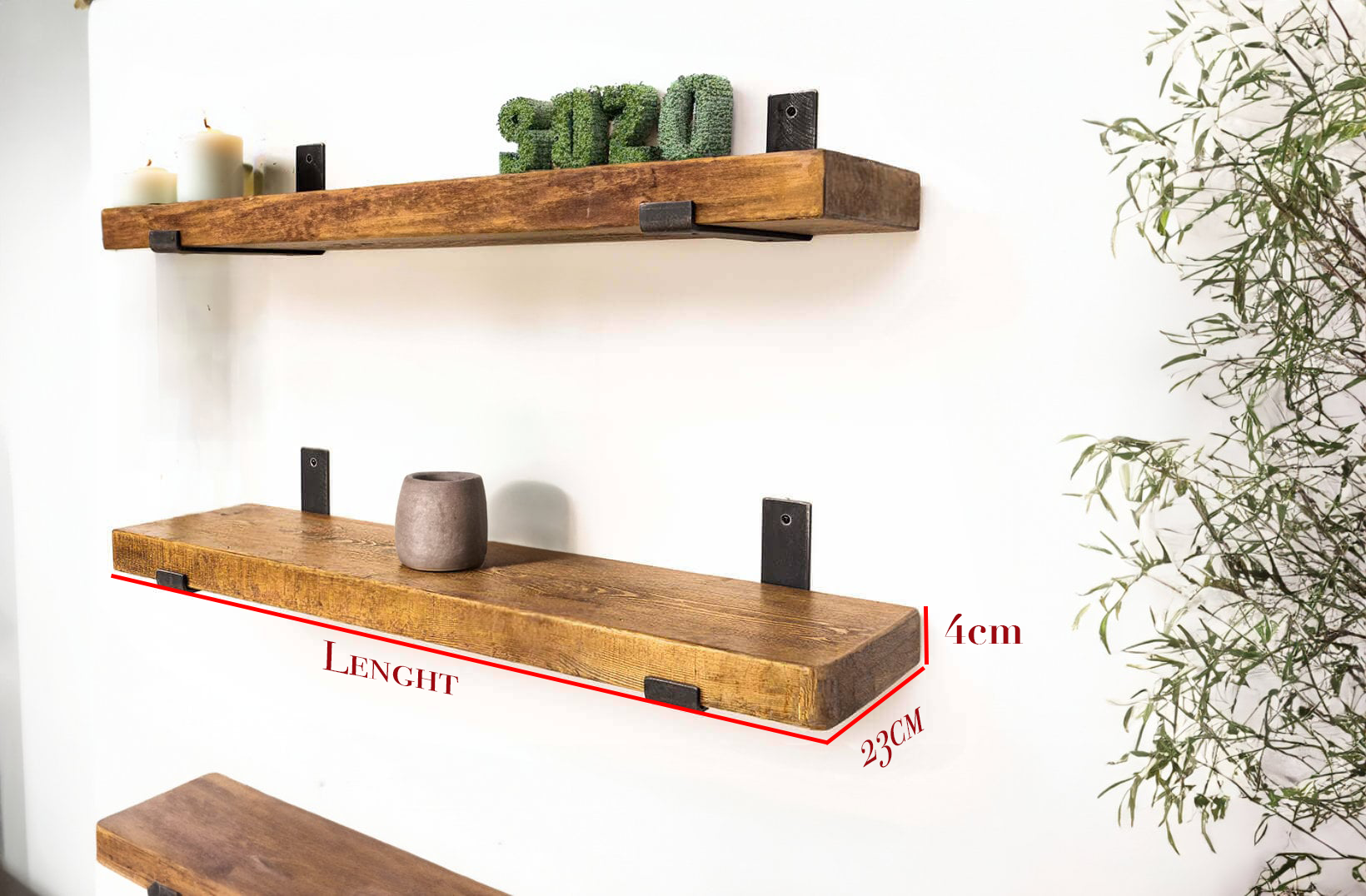 Sleek Chunky Wall Shelves with shelf brackets, highlighting a minimalist design