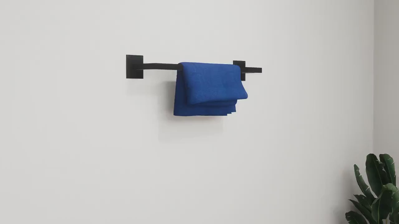 Charger la vidéo : Minimalist Square Metal Towel Holder: Industrial Bathroom Organizer