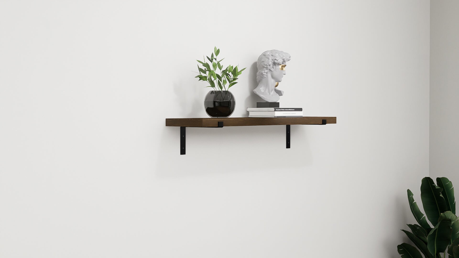 Load video: Wooden Floating Shelf with Industrial Metal Brackets Up