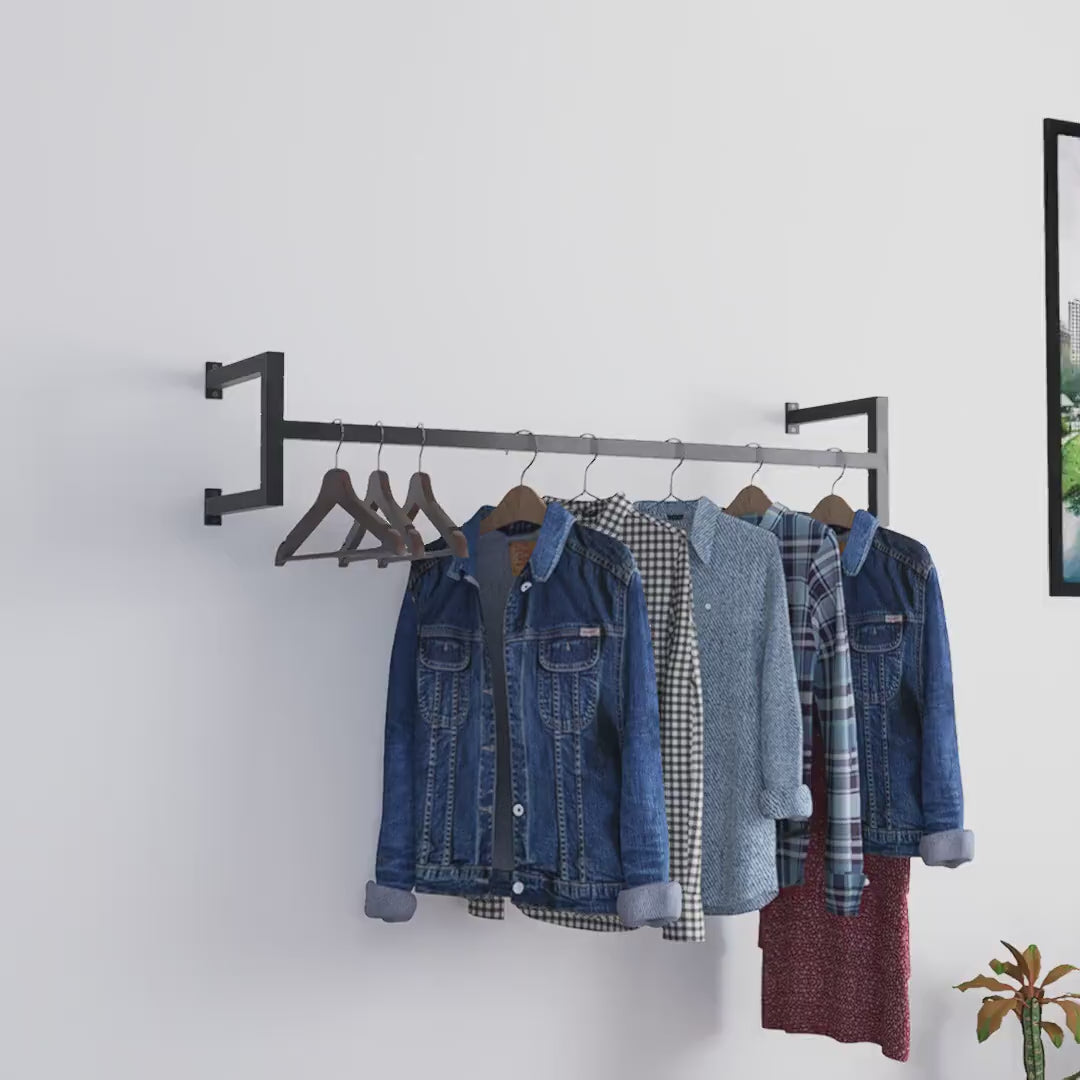 Load video: Minimalist Square Clothes Rail – Wall Mounted