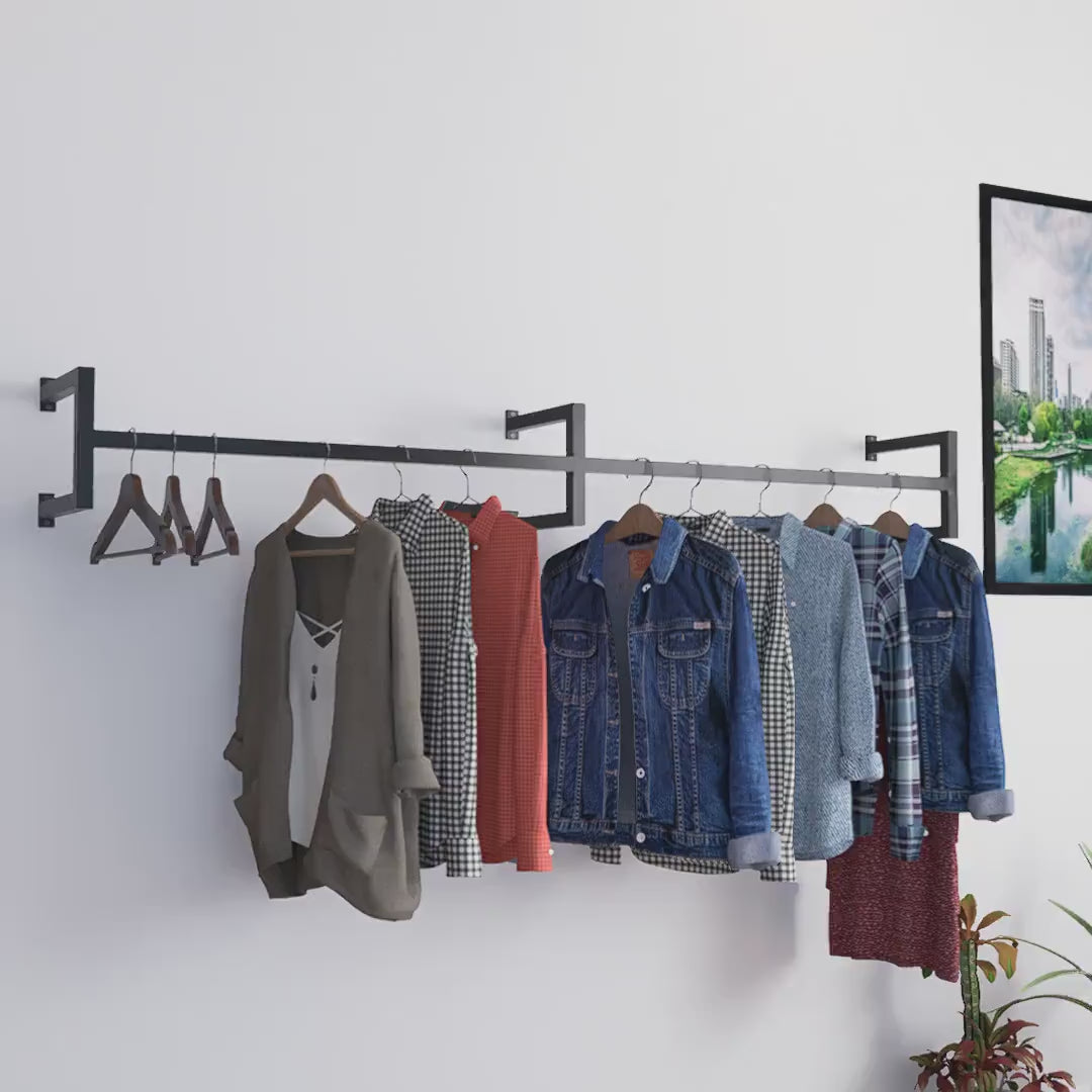 Load video: Minimalist Double Clothes Rail – Wall Mounted