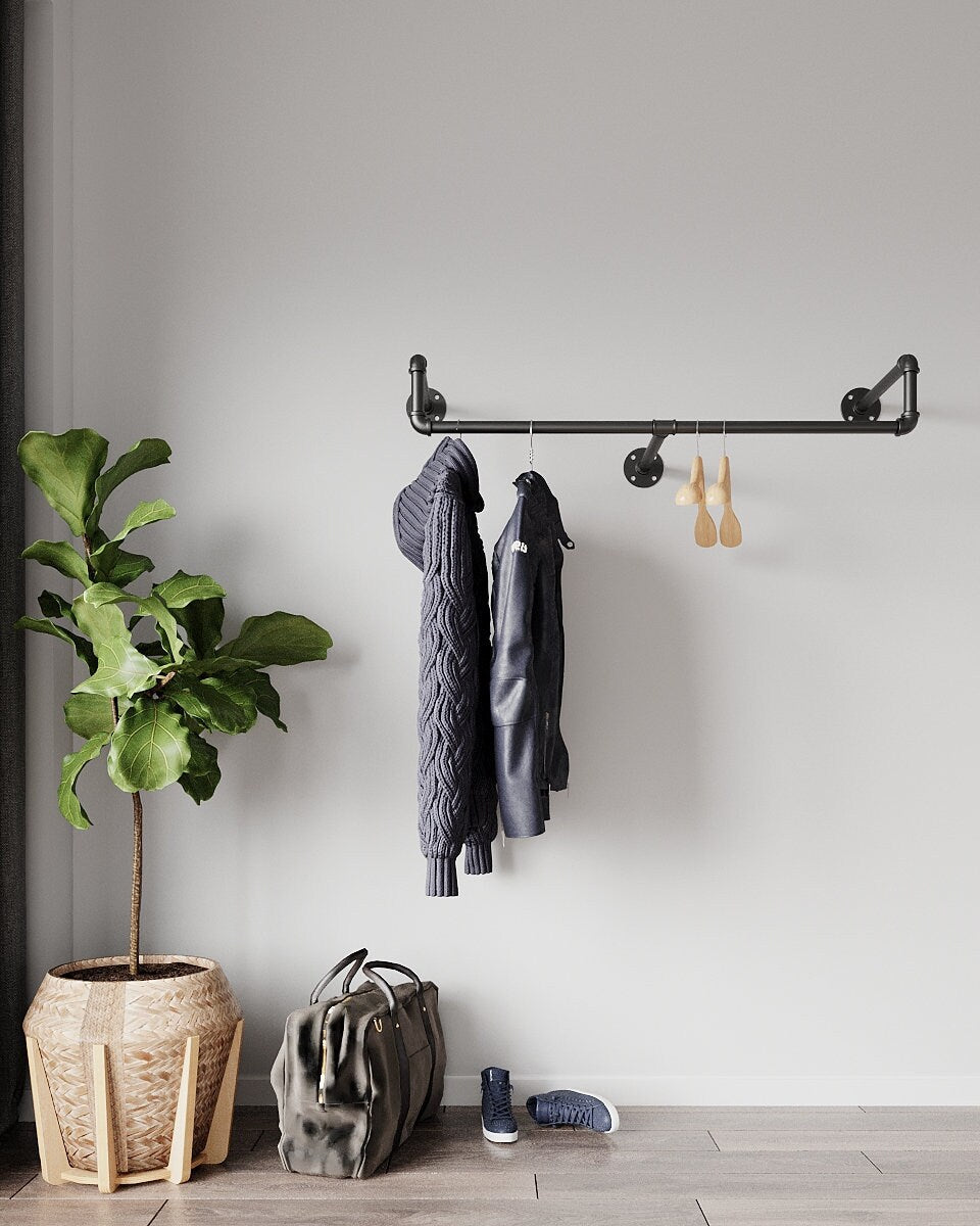 Vintage Clothes Rail, wall-mounted with pipe design