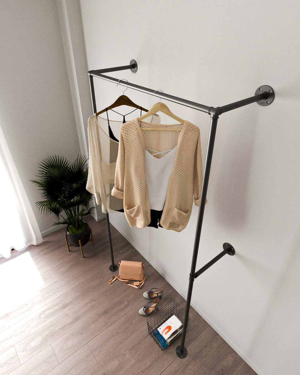 Porte-vêtements industriel Myst avec tringle ouverte pour garde-robe
